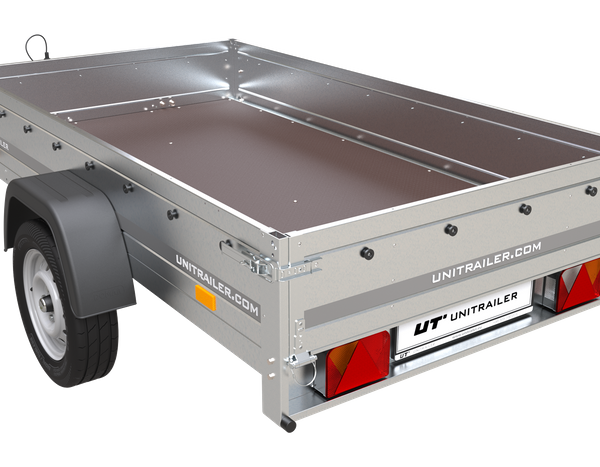 Remorque voiture simple essieu Unitrailer Garden Trailer 230 x 125 cm avec timon fixe 500/750 kg